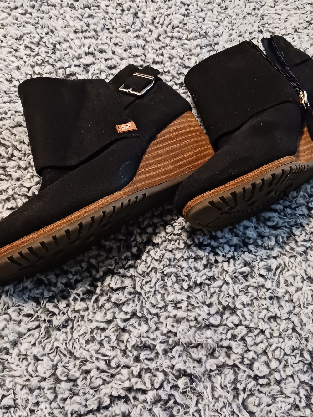 Dr. Scholl's Black Suede-Look Wedge Ankle Booties with Brown Stacked Heel